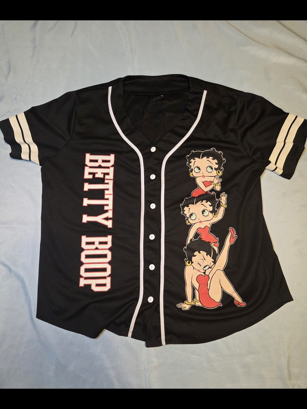 Betty Boop Baseball Jersey Unisex XL Black Graphic Button Up Shirt